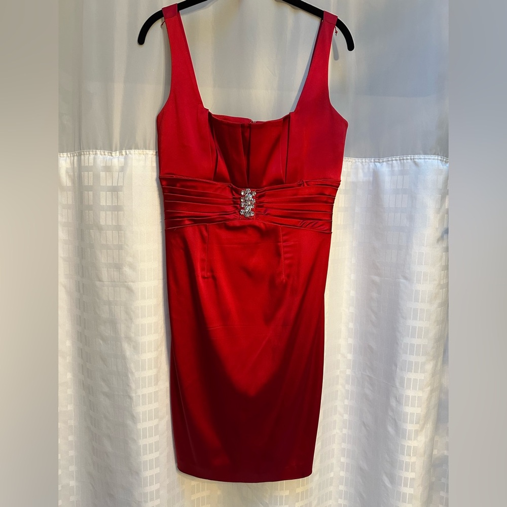 Calvin Klein Red Dress with Rhinestone Front Size 6